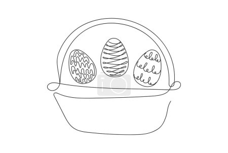 Wicker basket with Easter eggs. Continuous one line drawing. Black vector isolated on white background. Festive decoration. For Easter promotions, greeting cards, holiday invitations