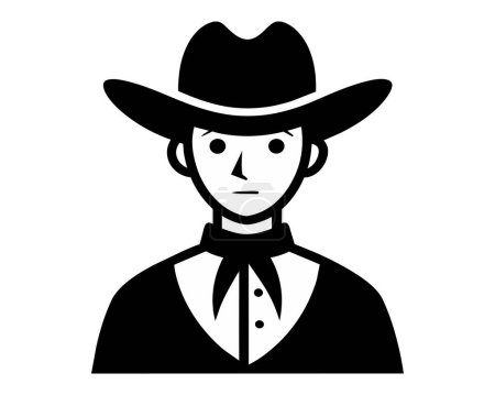 Illustration for Young Cowboy portrait in black and white. Monochrome vector of a guy with a hat. Isolated on white backdrop. Concept of Western culture, masculine style, vintage Americana. Logo, sticker design - Royalty Free Image