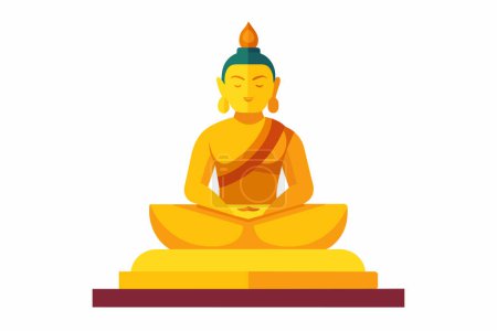 Buddha meditating on lotus position. Symbol of Buddhism. Golden Buddha statue. Isolated on white background. Concept of enlightenment, meditation, Zen, spiritual awakening. Graphic art