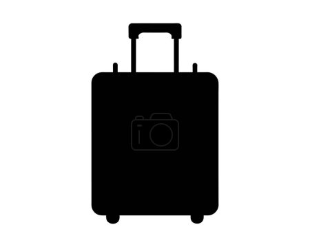 Black rolling suitcase silhouette isolated on white background. Silhouette of a wheeled luggage bag. Concept of travel, tourism, vacation, business trips, and luggage portability. Graphic artwork