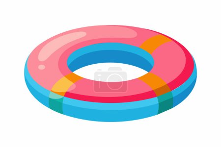 Brightly colored inflatable swim ring. Colorful float for summer swimming. Concept of summer, pool fun, vacation, and water safety. Graphic art. Isolated on white background. Print, design element