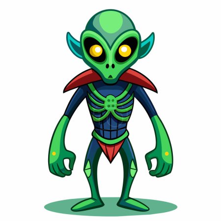 Green alien with large eyes isolated on white background. Extraterrestrial being. Minimalistic graphic art. Concept of extraterrestrial life, sci-fi design, space character