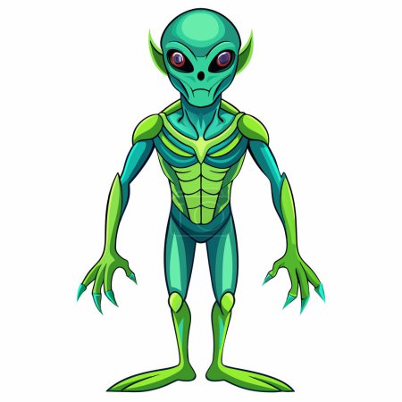 Green alien with large eyes isolated on white background. Extraterrestrial being. Minimalistic graphic art. Concept of extraterrestrial life, sci-fi design, space character