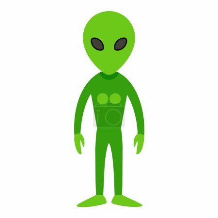 Simple green alien with large eyes isolated on white background. Extraterrestrial being. Minimalistic graphic art. Concept of extraterrestrial life, sci-fi design, space character