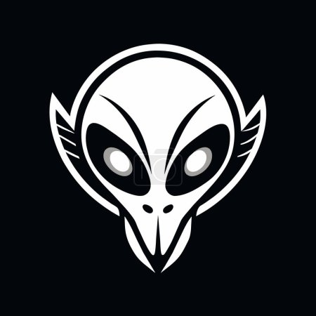 White silhouette of alien head isolated on black background. Humanoid. Concept of extraterrestrial, sci-fi design, space being. Graphic art. Icon, print, pictogram, logo, design element