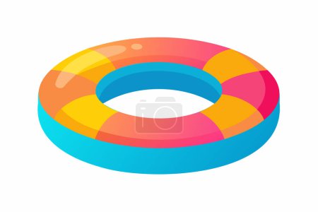 Brightly colored inflatable swim ring. Colorful float for summer swimming. Concept of summer, pool fun, vacation, and water safety. Graphic art. Isolated on white background. Print, design element