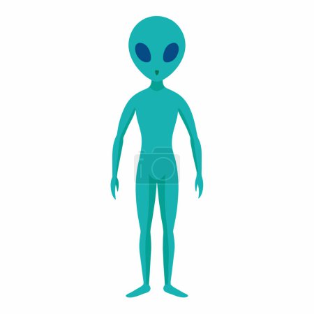 Simple green alien with large eyes isolated on white background. Extraterrestrial being. Minimalistic graphic art. Concept of extraterrestrial life, sci-fi design, space character