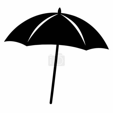 Schwarzer Sonnenschirm mit schlichtem geometrischem Design. Minimalistischer Stil, monochrome Kunstwerke, Wetterschutzkonzept. Schwarze Silhouette isoliert auf weißem Hintergrund.