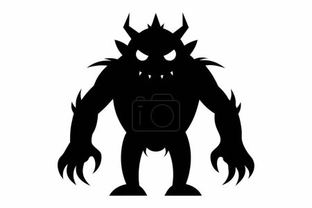 Black Silhouette of a Male Monster with Spikes and Claws. Horror, Creature, Dark Fantasy, Halloween Concept. Isolated on white background.