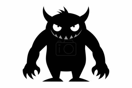 Black Silhouette of a Male Monster with Spikes and Claws (en inglés). Horror, Criatura, Fantasía Oscura, Concepto de Halloween. Aislado sobre fondo blanco.