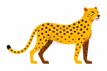 Ilustración de guepardo estilizado con manchas, diseño plano, animal depredador, concepto elegante y rápido. Gran gato salvaje, jaguar, leopardo. Aislado sobre fondo blanco.