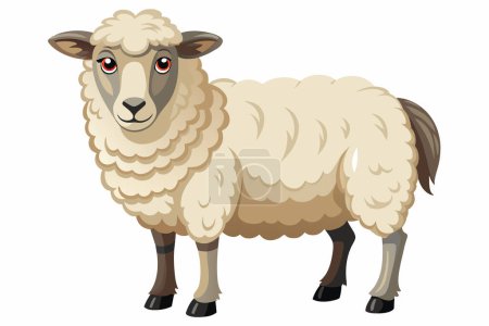 Bande dessinée mouton avec de la laine blanche debout sur fond blanc. Charmant animal de ferme. Élevage, agriculture, vie rurale, concept d'illustration pour enfants.