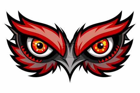 Colorful owl mask with fierce eyes isolated on a white background. Vibrant mask design featuring sharp, intense eyes. Owl mask, fierce expression, vibrant colors, animal concept.