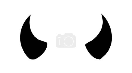 Black silhouette of devil horns with a curved shape design. Demon Horns. Halloween, evil, fantasy, spooky concept. Isolated on white background. Print, design element.