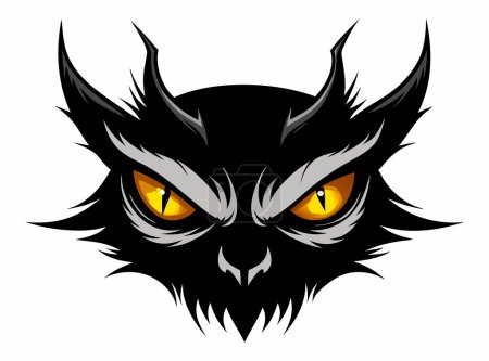 Yellow and black devil eyes with flames in a graphic design. Fiery eyes of demon. Halloween, evil, fantasy, monster, hell, spooky concept. Isolated on white background. Print, design element.