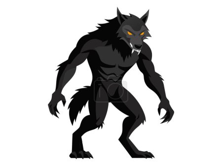Black silhouette of a werewolf isolated on a white background. Concept of Halloween, mythical creature, monster, horror, fantasy. Print, design element, illustration.