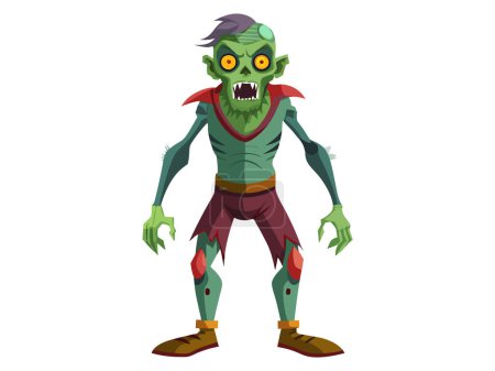 Scary cartoon zombie creature isolated on a white background Concepto de monstruos muertos vivientes, ilustración de terror, personaje de Halloween, elemento de diseño espeluznante. Impresión, arte