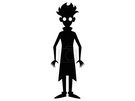 Black silhouette of eccentric mad scientist isolated on white background. Concept of crazy professor, mad genius, minimalist character, Halloween. Print, design element, illustration.