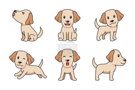 Téléchargez les illustrations : Ensemble de dessin animé vectoriel de chien labrador retriever pour la conception. - en licence libre de droit