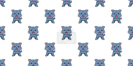 Téléchargez les illustrations : Personnage de dessin animé vectoriel mignon tabby chat fond de motif sans couture pour la conception. - en licence libre de droit