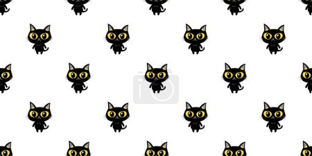 Téléchargez les illustrations : Caractère vectoriel dessin animé chat noir fond de motif sans couture pour la conception. - en licence libre de droit