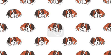 Téléchargez les illustrations : Dessin animé vectoriel dormir saint bernard chien fond de motif sans couture pour la conception. - en licence libre de droit