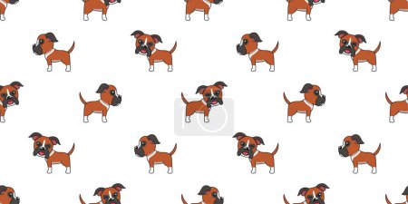 Téléchargez les illustrations : Caricature vectorielle boxer chien fond de motif sans couture pour la conception. - en licence libre de droit