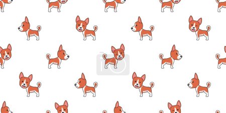 Téléchargez les illustrations : Vector dessin animé basenji chien fond de motif sans couture pour la conception. - en licence libre de droit
