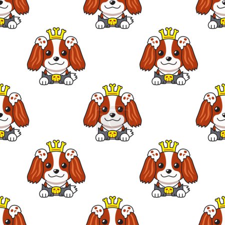 Ilustración de Dibujos animados caballero rey charles spaniel perro con disfraz de halloween sin costuras patrón de fondo para el diseño. - Imagen libre de derechos
