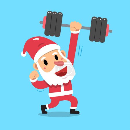 Illustration for Cartoon santa claus character doing weight training for design. - Royalty Free Image