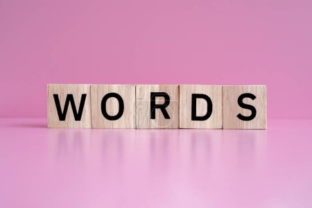 Photo for Wooden blocks form the text "WORDS" against a pink background. - Royalty Free Image