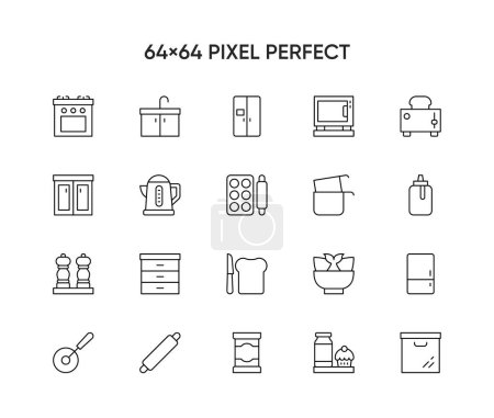 Illustration for Set of minimal kitchen tools or cooking icon isolated modern outline on white background. Cookery - Royalty Free Image