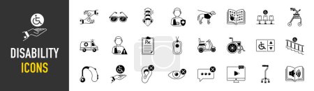 Illustration for Disability web icon vector illustration concept with icon of disabled, blind, amputated, deaf-mute, deaf, walkers. - Royalty Free Image