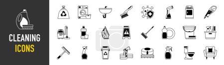 Illustration for Cleaning icons. Laundry, Washing machine and Vacuum cleaner. Washing machine classic icon set. Quality set. Vector illustration. - Royalty Free Image