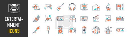 Illustration for Set of Entertainment icons. Solid icons collection. Vector illustration - Royalty Free Image
