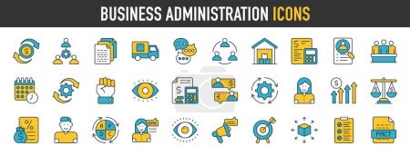 Illustration for Set of Business Administration icons. Business and Finance web icons premium style. Money, bank, contact, infographic. Icon collection. Vector illustration. - Royalty Free Image