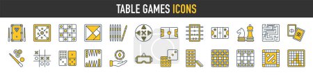 Table games icon set. Such as roulette wheel, puzzle, casino chips, maze, backgammon, table tennis, billiard icons vector collection.