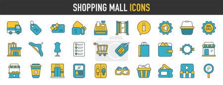 Photo for Shopping mall concept icons set. Such as basket, big sale, cloakroom, wish list, cart, price tag, showcase and other. Vector symbols illustration - Royalty Free Image
