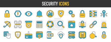 Illustration for Safety, security, protection flat icons. Such as Finger Print, Business Data Protection Technology, Cyber Security etc. Vector illustration. - Royalty Free Image