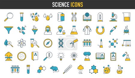 Science icon set. Such as biology, laboratory, experiment, scientist, research, physics, chemistry and more icons. Education symbol. Scientific activity Vector illustration.
