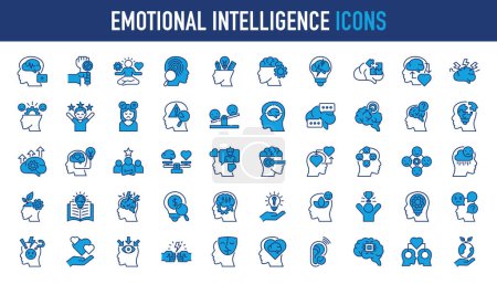 Icono de inteligencia emocional. Como habilidades sociales, autoconciencia, autorregulación, empatía y motivación colección de iconos vectoriales.