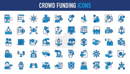 Conjunto de iconos de crowdfunding. Iconos de donación y caridad. Ilustración del vector de símbolo de inicio de negocio. Colección de iconos sólidos.