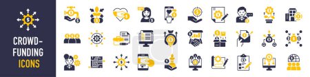 Crowdfunding icons set. Donation and charity icons. Business startup symbol vector illustration. Solid icon collection.