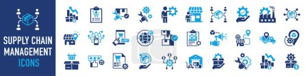 Set of icons related to supply chain management, value chain, logistic, delivery, manufacturing, commerce. icon collection. Vector illustration. 