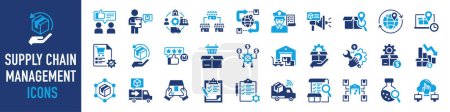 Set of icons related to supply chain management, value chain, logistic, delivery, manufacturing, commerce. icon collection. Vector illustration. 