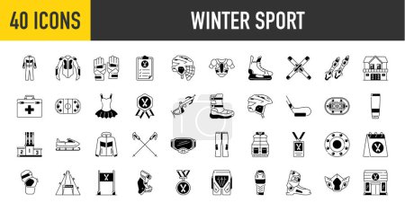 Illustration for Winter sports icon set. Such as biathlon, curling, skating, skiing, ice hockey, bobsleigh and more vector illustration icon. - Royalty Free Image