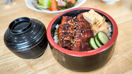 Grilled eel on rice, Japanese style, A broiled eel is eaten Japanese food in summer.