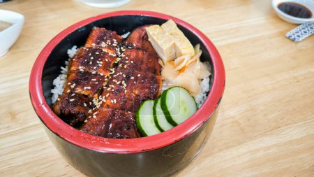 Grilled eel on rice, Japanese style, A broiled eel is eaten Japanese food in summer.