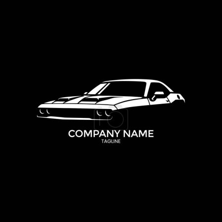Téléchargez les illustrations : Logo silhouette de voiture de muscle avec un fond noir - en licence libre de droit