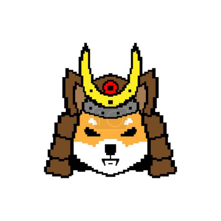Illustration for Shiba pixel art portrait with a samurai helmet - Royalty Free Image